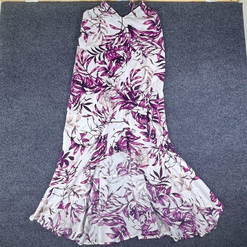 Boho‎ Me Maxi Dress Womens Small White Purple Tropical Smocked Back Sleeveless
